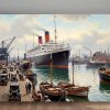 Ankunft des Ozeandampfers im Hafen– Druck auf Leinwand