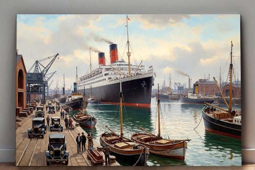 Ankunft des Ozeandampfers im Hafen– Druck auf Leinwand