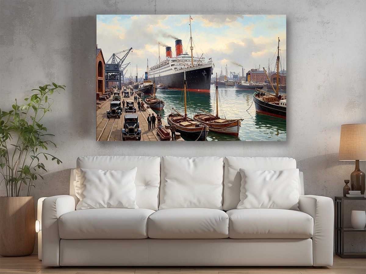 Ankunft des Ozeandampfers im Hafen– Druck auf Leinwand