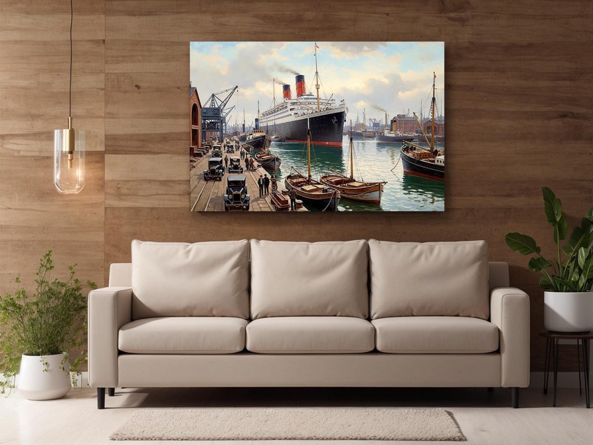 Ankunft des Ozeandampfers im Hafen– Druck auf Leinwand