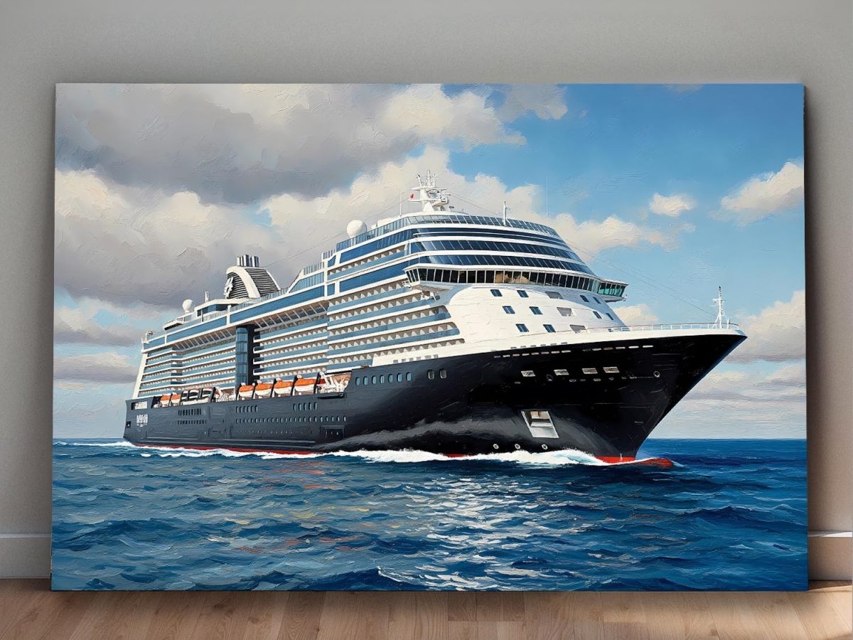 Kreuzfahrtschiff auf hoher See , Druck auf Leinwand,