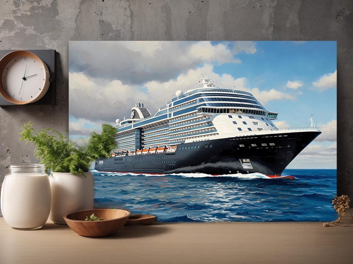 Kreuzfahrtschiff auf hoher See , Druck auf Leinwand,