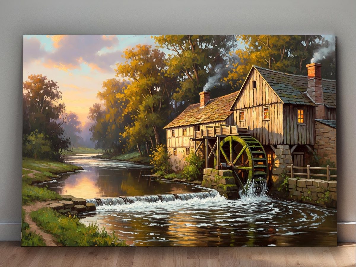 57-683.jpg Historische Wassermühle am Herbstbach, Druck auf Leinwand