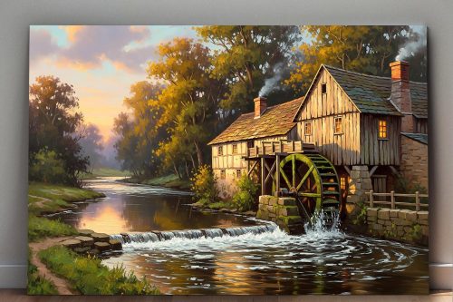Historische Wassermühle am Herbstbach, Druck auf Leinwand