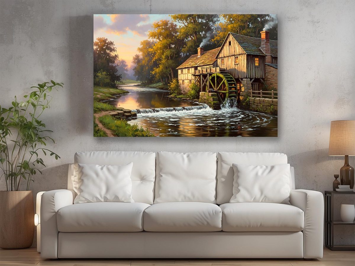 57-684.jpg Historische Wassermühle am Herbstbach, Druck auf Leinwand