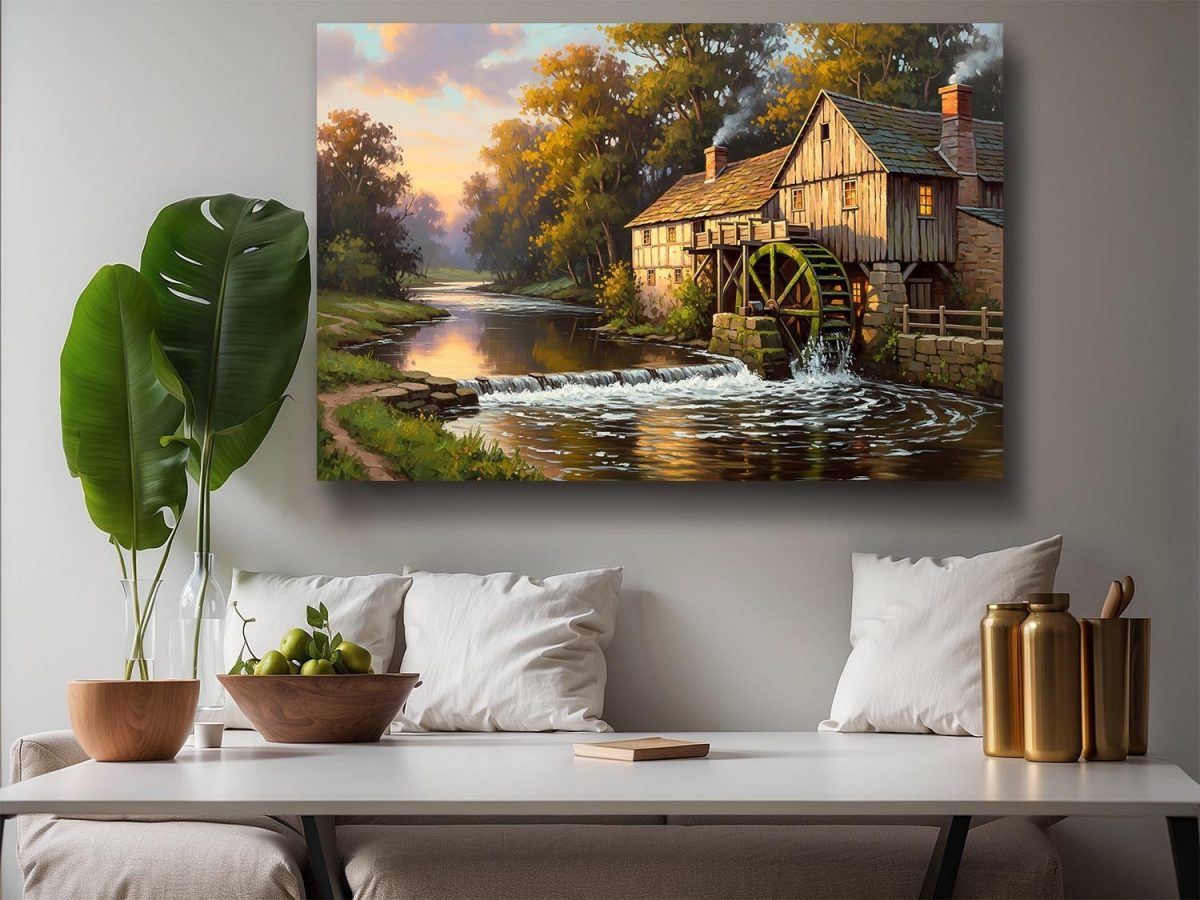 57-685.jpg Historische Wassermühle am Herbstbach, Druck auf Leinwand