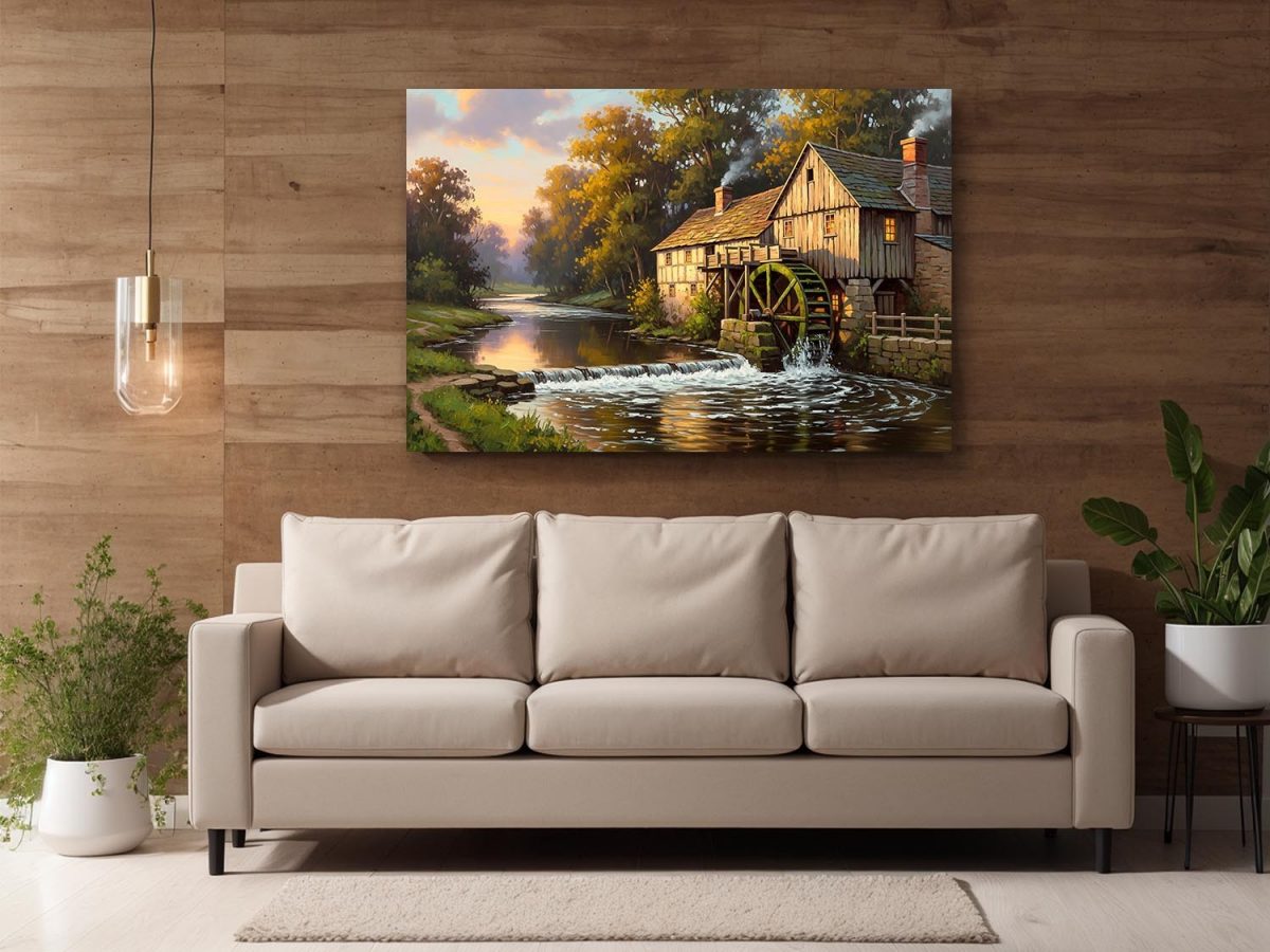 57-686.jpg Historische Wassermühle am Herbstbach, Druck auf Leinwand