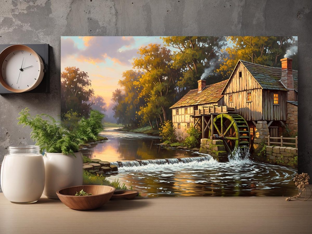 57-687.jpg Historische Wassermühle am Herbstbach, Druck auf Leinwand