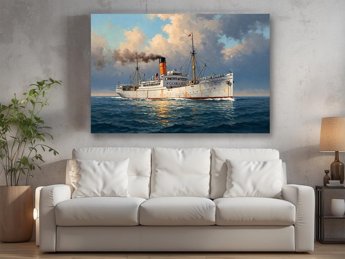 57-694.jpg Dampfschiff auf hoher See, Druck auf Leinwand, Frachter