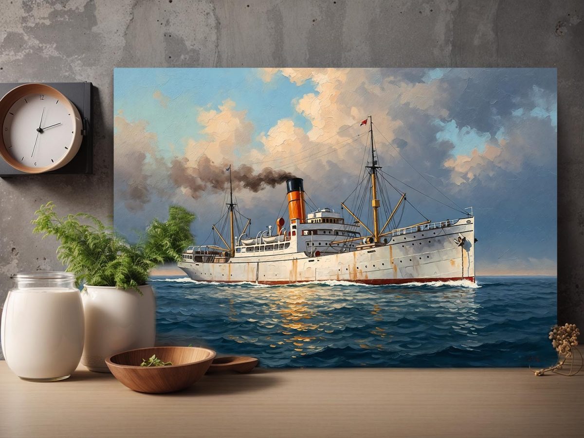 57-697.jpg Dampfschiff auf hoher See, Druck auf Leinwand, Frachter