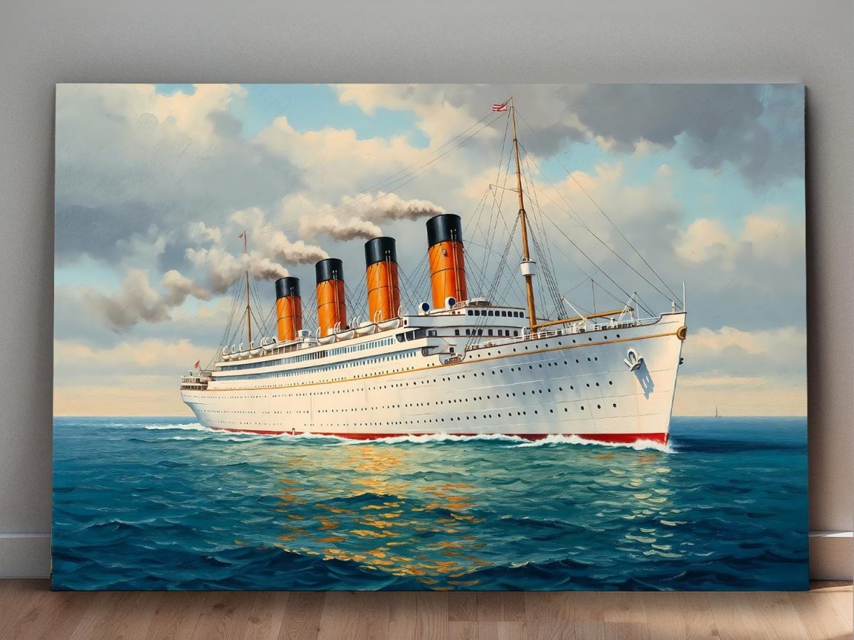 57-703.jpg Historischer Ozeandampfer auf hoher See , Druck auf Leinwand,