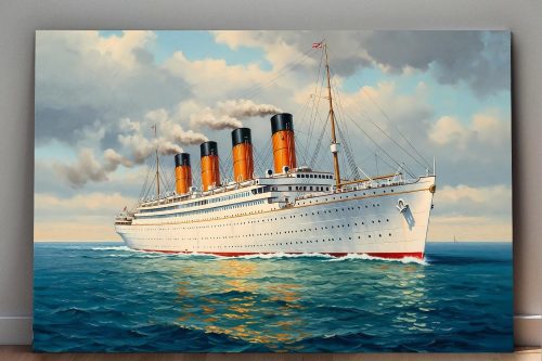 Historischer Ozeandampfer auf hoher See , Druck auf Leinwand,