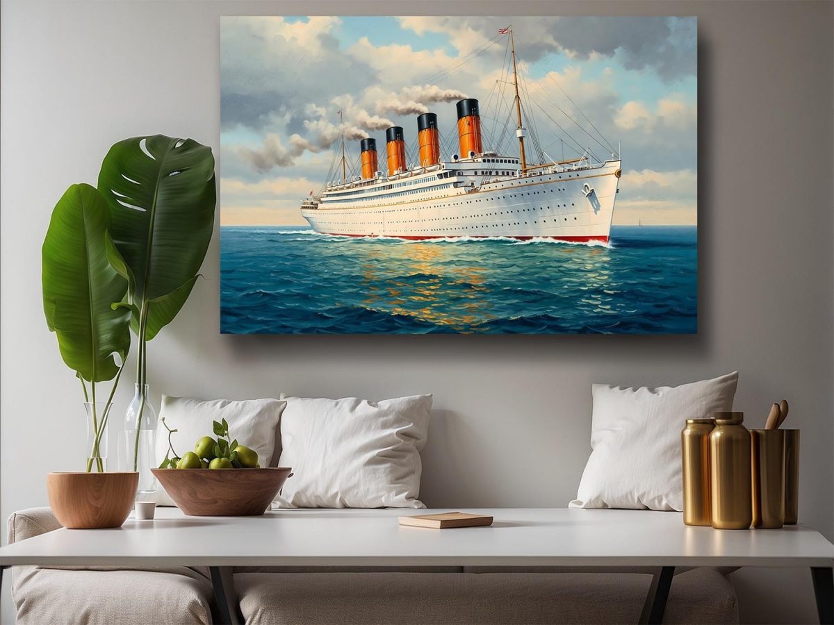 57-705.jpg Historischer Ozeandampfer auf hoher See , Druck auf Leinwand,