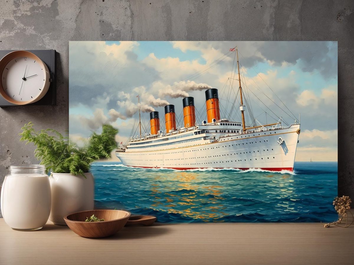 57-707.jpg Historischer Ozeandampfer auf hoher See , Druck auf Leinwand,