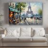 57-714.jpg Pariser Café-Szene mit Eiffelturm , Druck auf Leinwand
