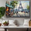 57-715.jpg Pariser Café-Szene mit Eiffelturm , Druck auf Leinwand