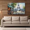 57-716.jpg Pariser Café-Szene mit Eiffelturm , Druck auf Leinwand