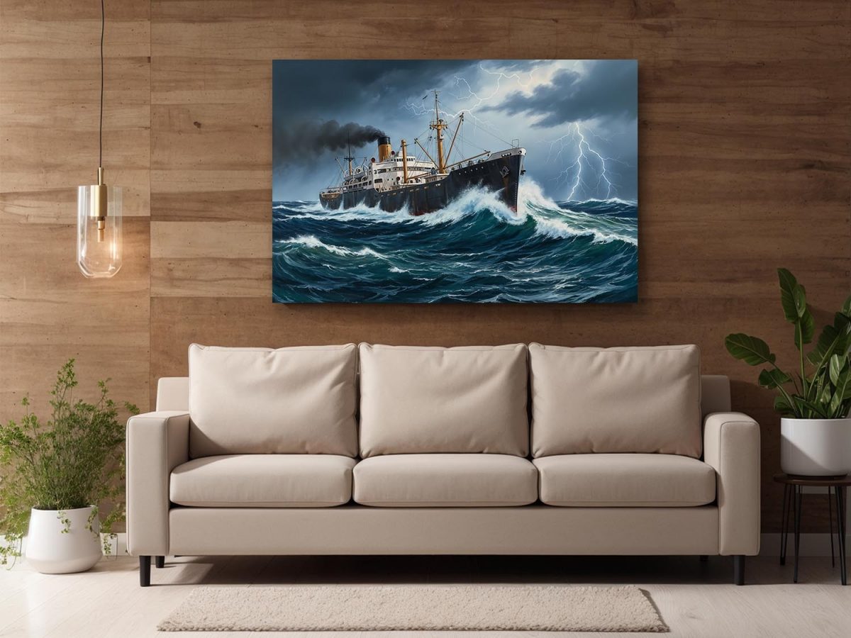 57-736.jpg Dampfschiff im Sturm, Druck auf Leinwand, Frachter, Frachtschiff