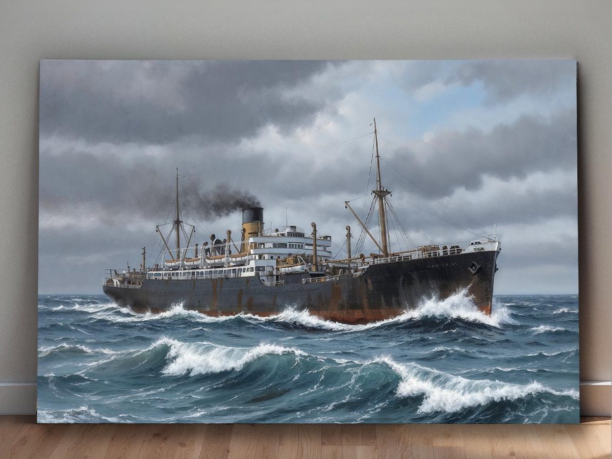 57-773.jpg Dampfschiff auf hoher See, Druck auf Leinwand, Frachter, Frachtschiff