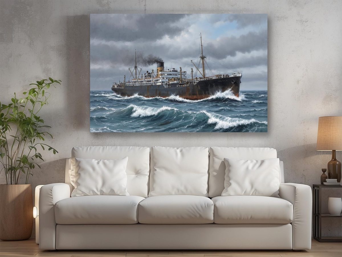 57-774.jpg Dampfschiff auf hoher See, Druck auf Leinwand, Frachter, Frachtschiff