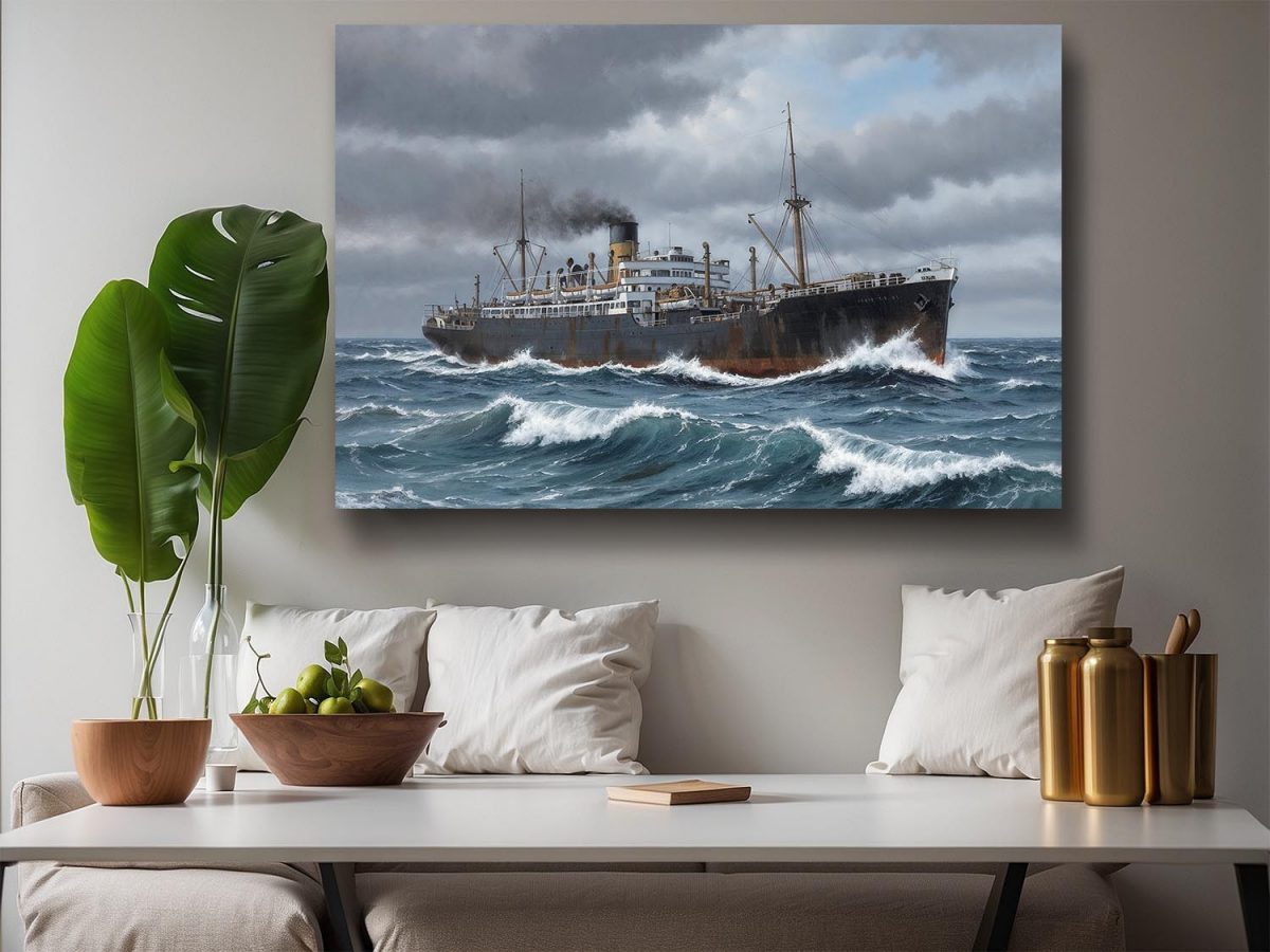 57-775.jpg Dampfschiff auf hoher See, Druck auf Leinwand, Frachter, Frachtschiff