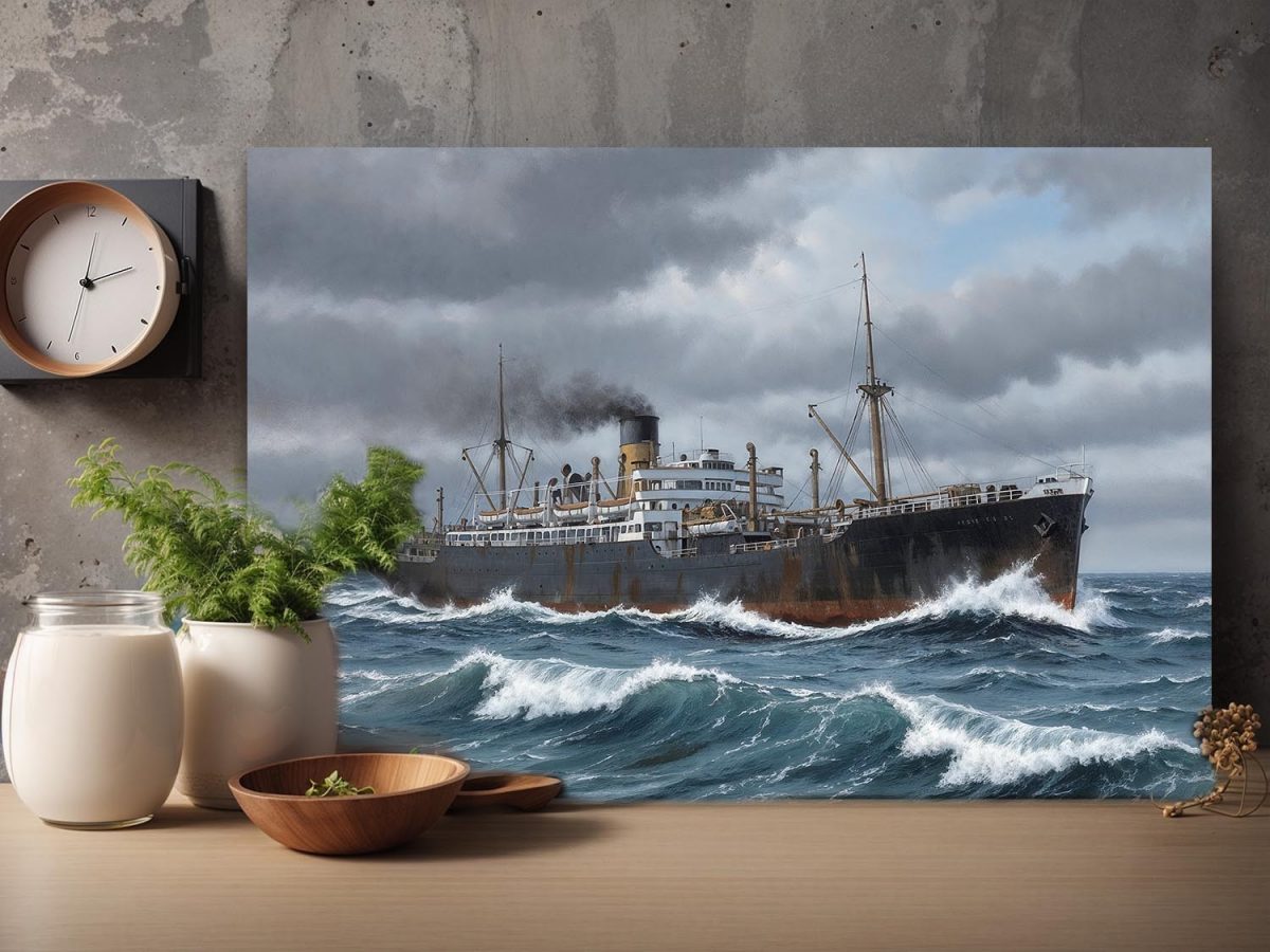 57-777.jpg Dampfschiff auf hoher See, Druck auf Leinwand, Frachter, Frachtschiff