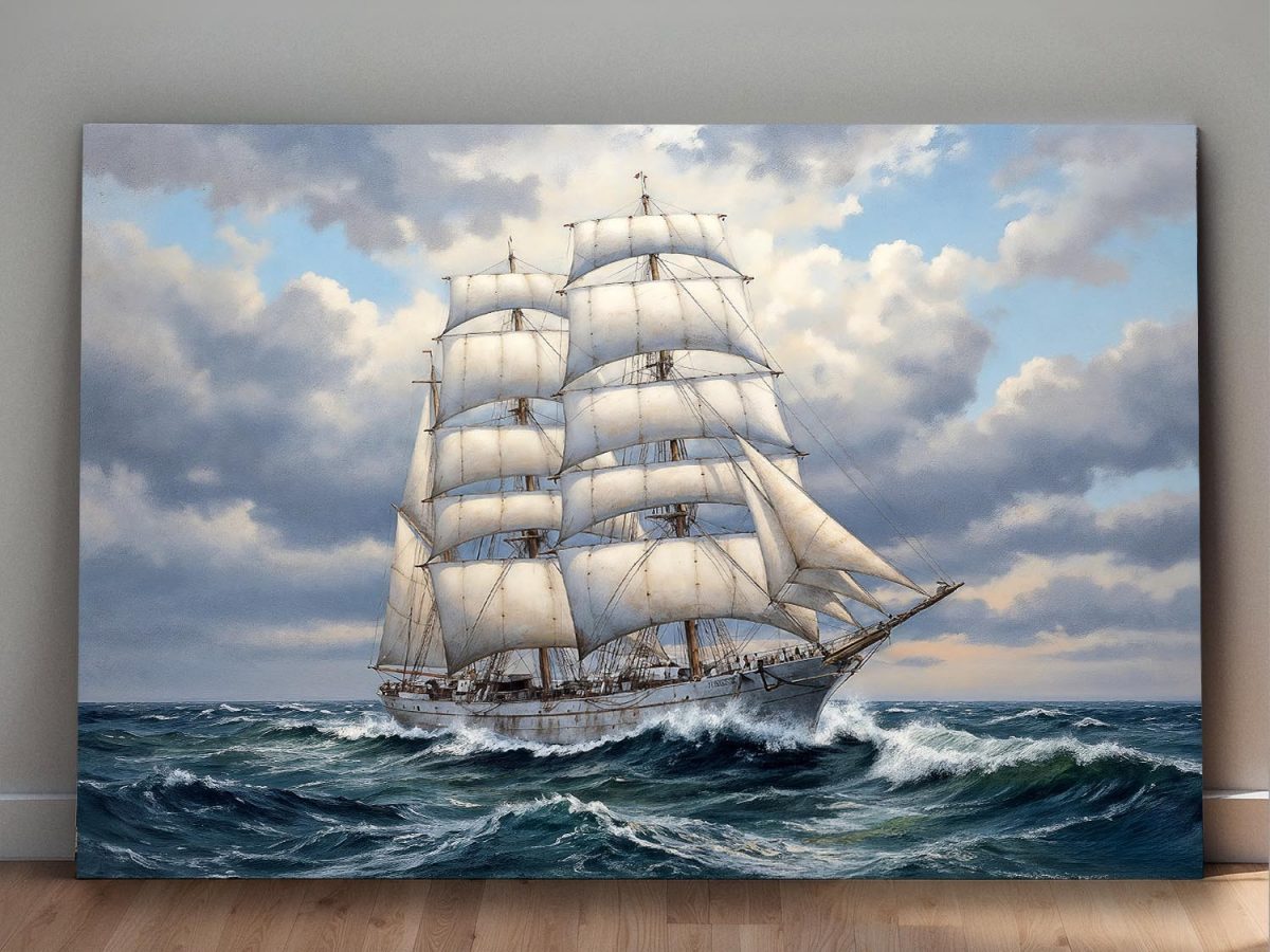 Bark unter Segeln , Druck auf Leinwand, Segelschiff