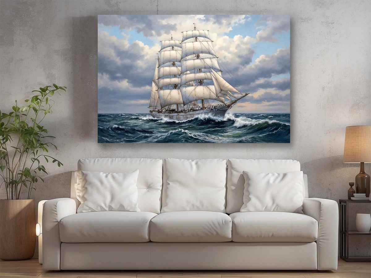 Bark unter Segeln , Druck auf Leinwand, Segelschiff