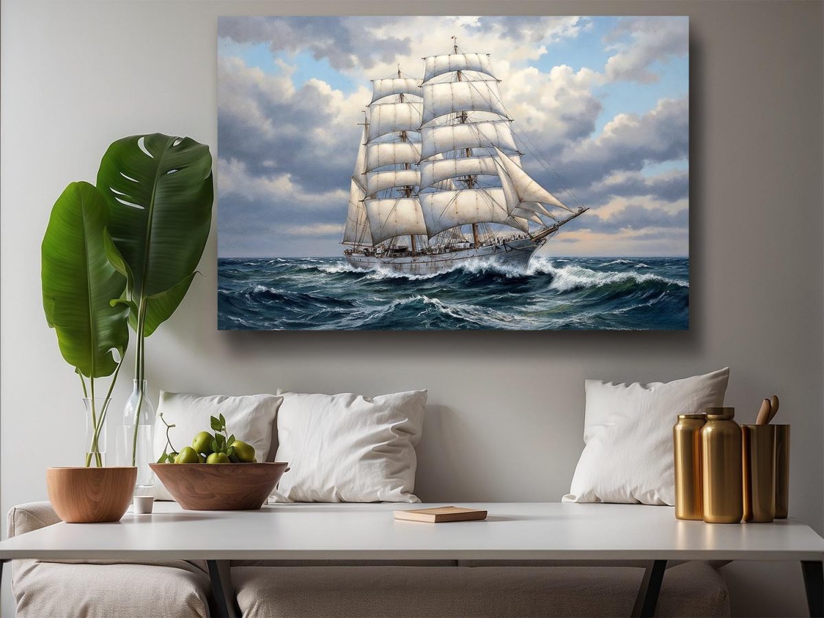 Bark unter Segeln , Druck auf Leinwand, Segelschiff