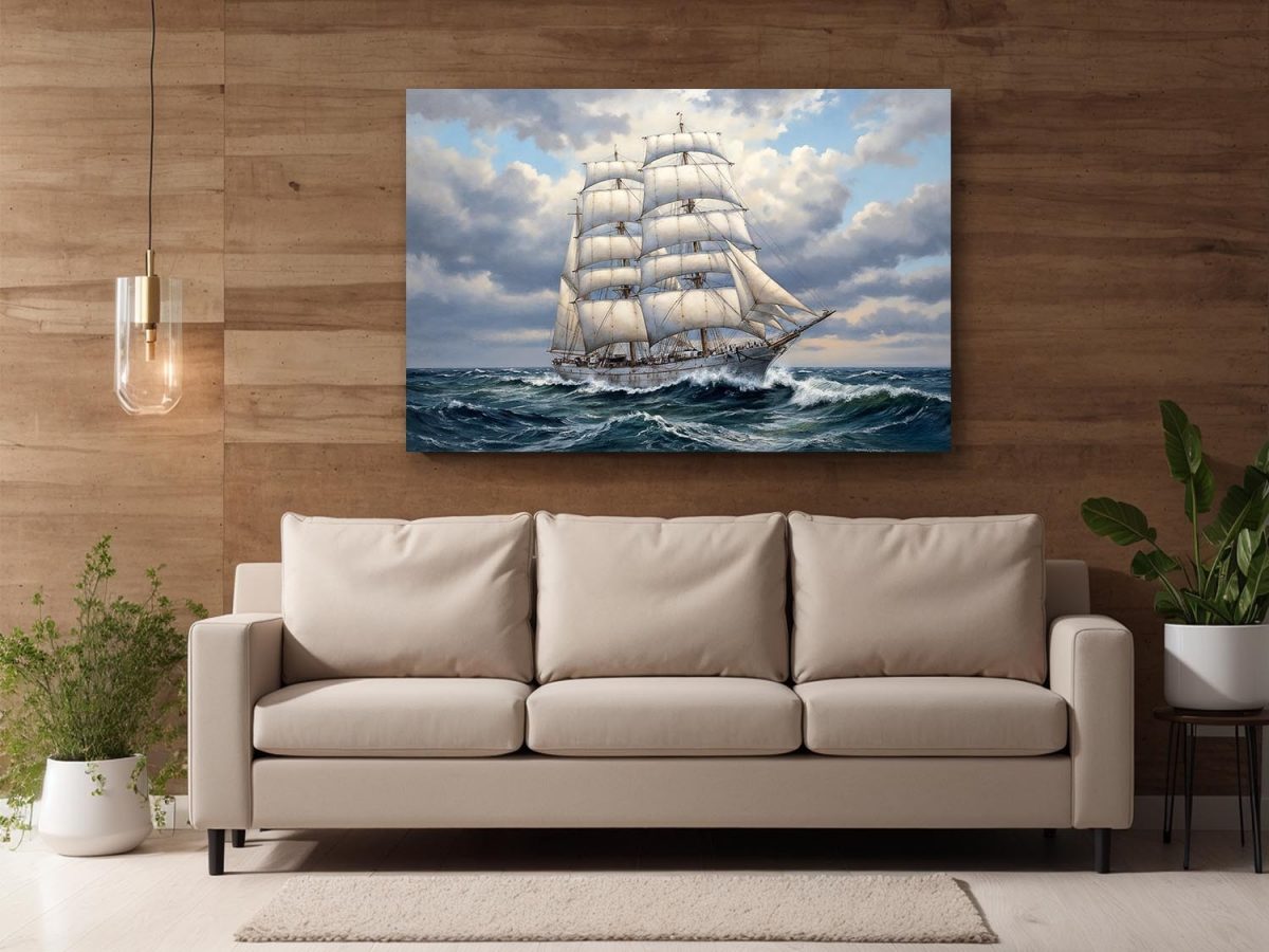 Bark unter Segeln , Druck auf Leinwand, Segelschiff
