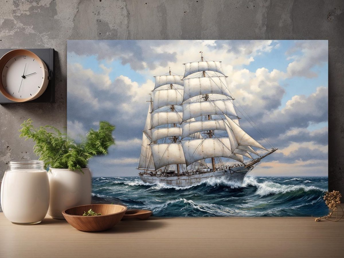 Bark unter Segeln , Druck auf Leinwand, Segelschiff