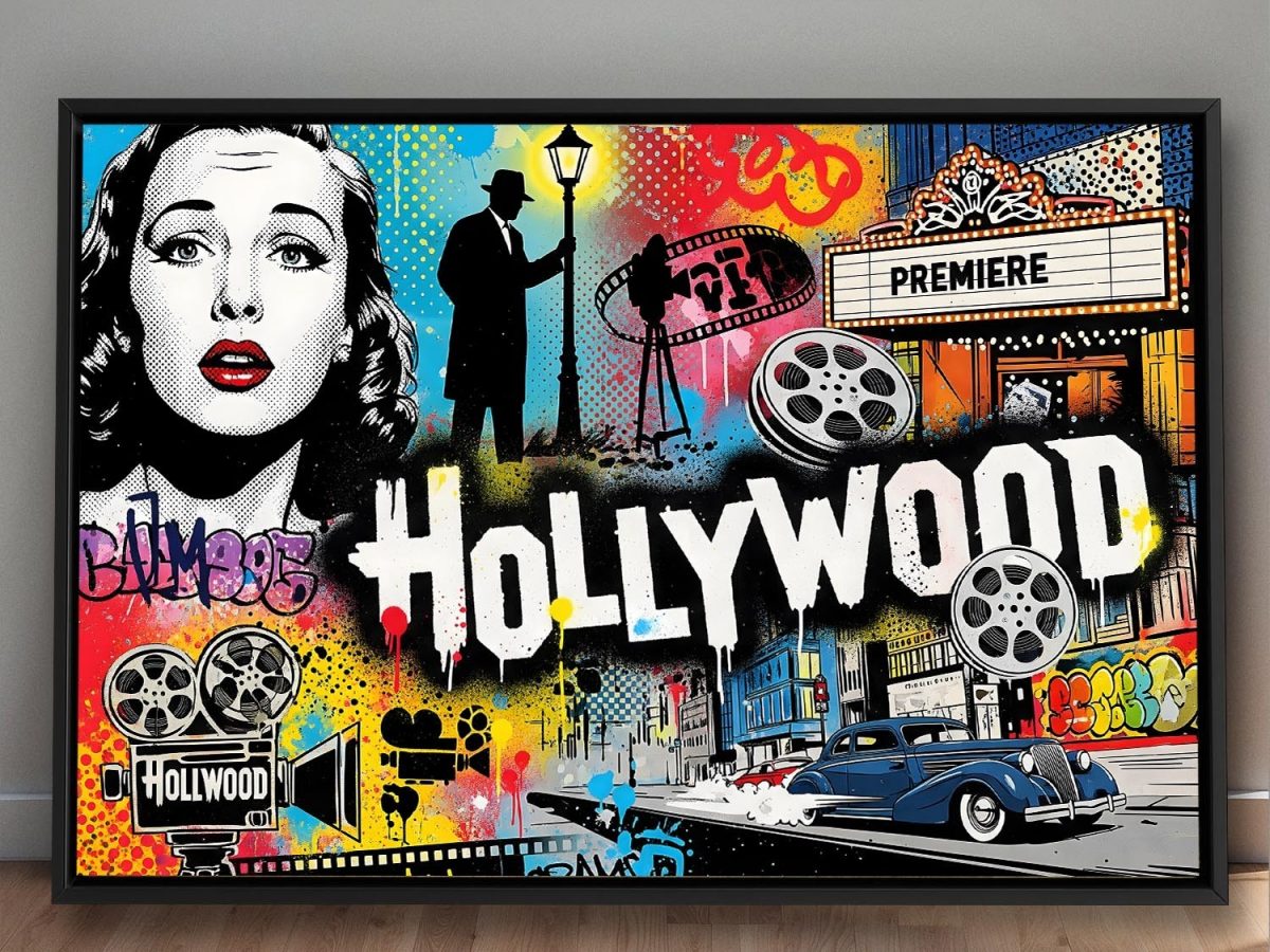 57-788.jpg Pop-Art Druck auf Leinwand „Hollywood“ im Schattenfugenrahmen