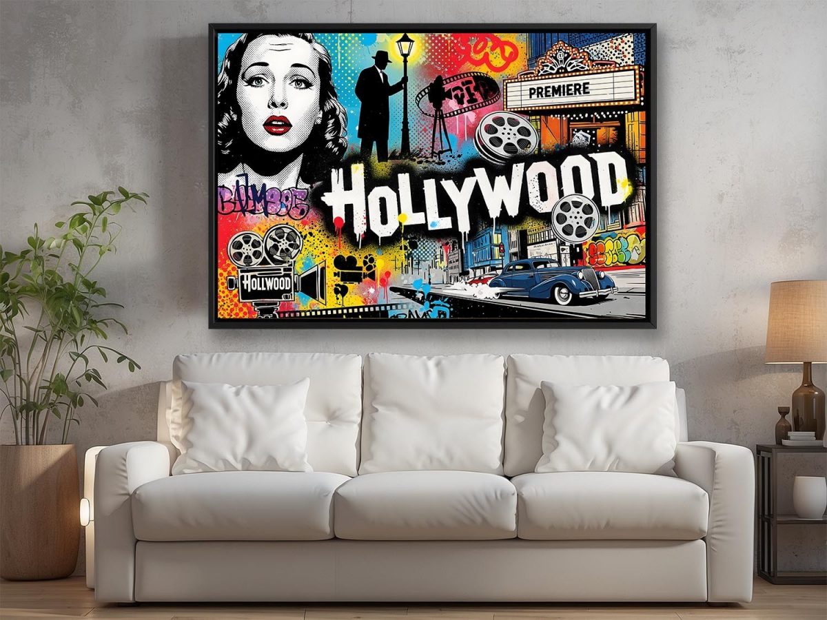 57-789.jpg Pop-Art Druck auf Leinwand „Hollywood“ im Schattenfugenrahmen