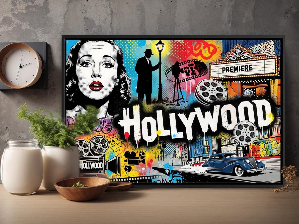 57-792.jpg Pop-Art Druck auf Leinwand „Hollywood“ im Schattenfugenrahmen