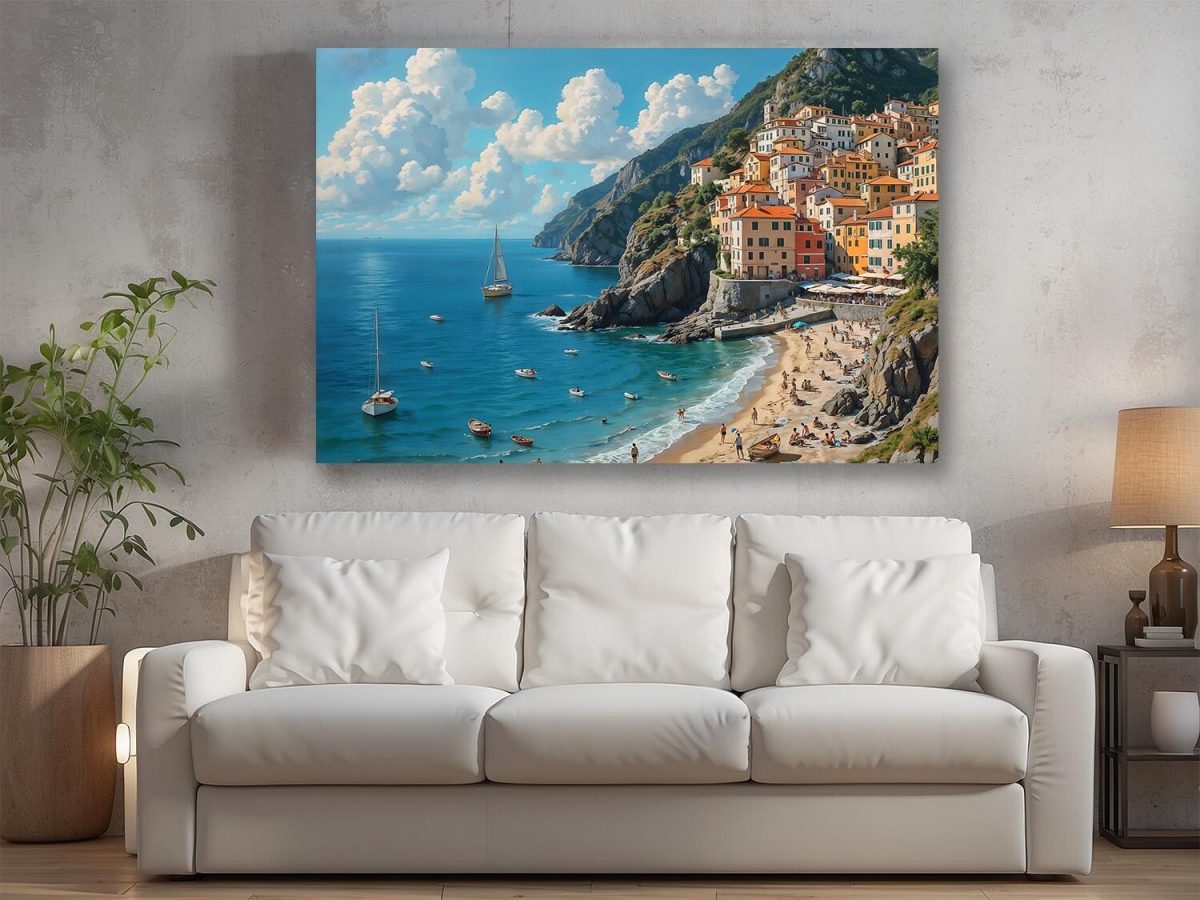 Küstenstadt am Mittelmeer–wie Ölgemälde, Digital Art, KI Art