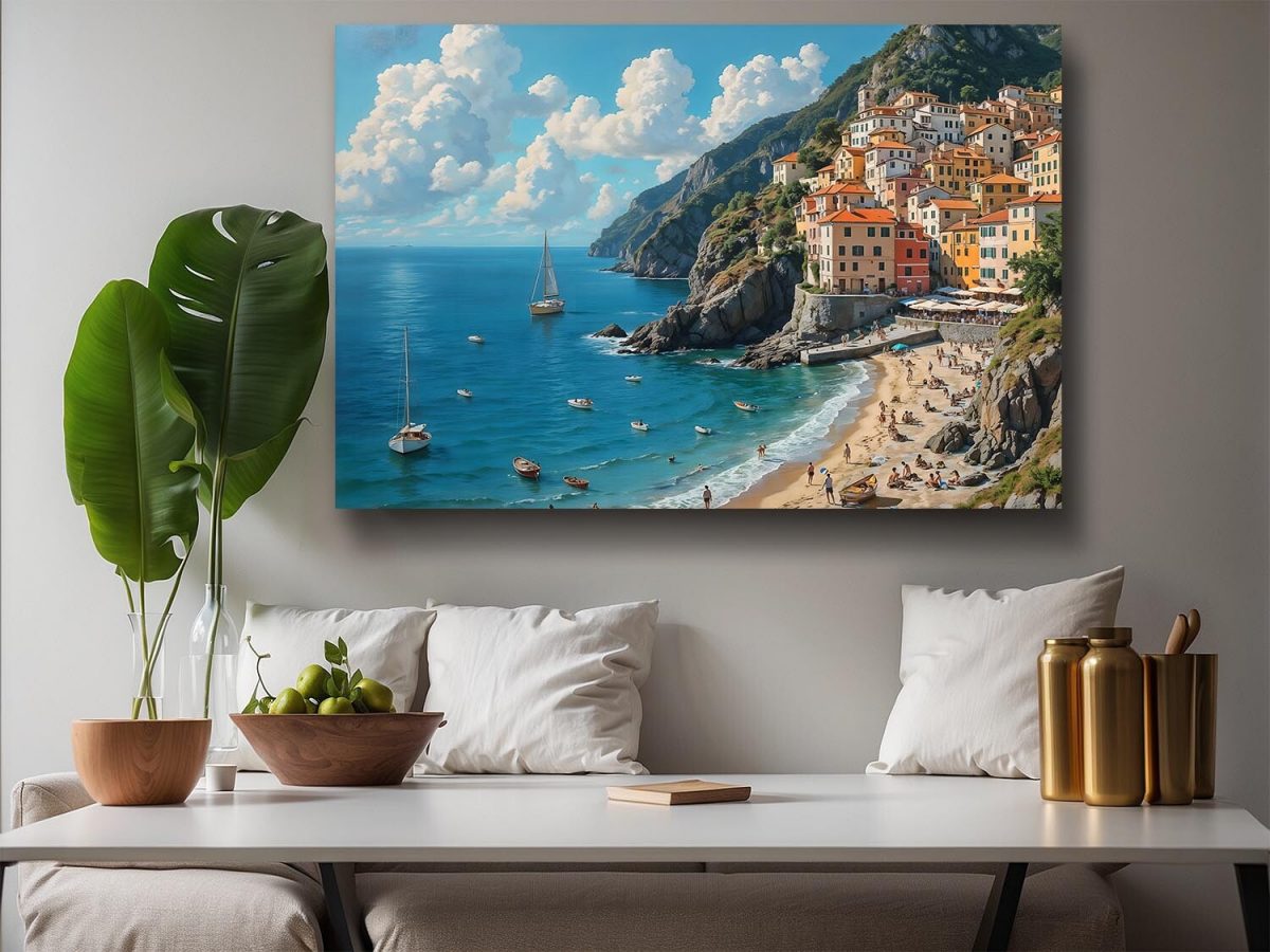 Küstenstadt am Mittelmeer–wie Ölgemälde, Digital Art, KI Art