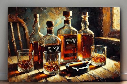57-120.jpg Whiskyflaschen und Gläser mit Zigarrre , Digital Art, KI