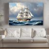 Historisches Segelschiff im Spiel von Wind und Wellen, Druck auf Leinwand