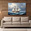 Historisches Segelschiff im Spiel von Wind und Wellen, Druck auf Leinwand