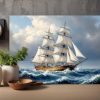 Historisches Segelschiff im Spiel von Wind und Wellen, Druck auf Leinwand
