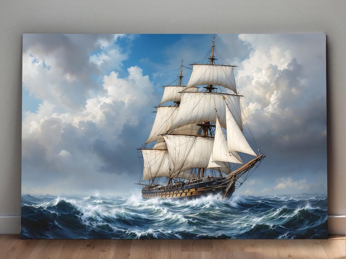 Sturmerprobte Fregatte , Digital Art, Druck auf Leinwand