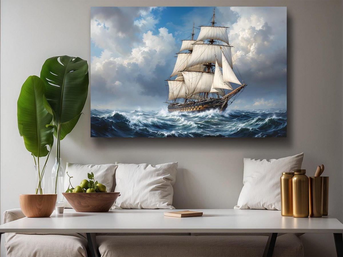 Sturmerprobte Fregatte , Digital Art, Druck auf Leinwand