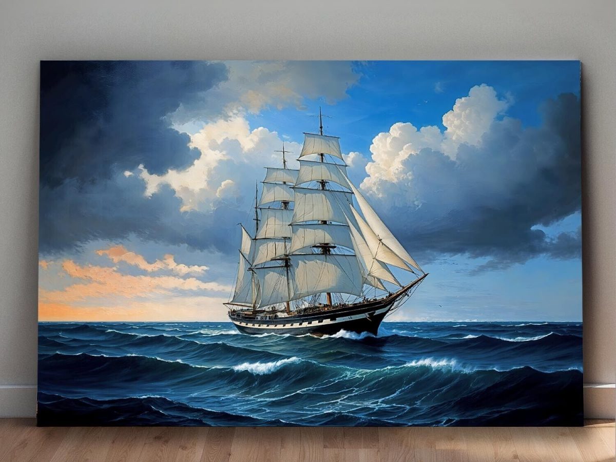 Segelschiff auf hoher See , Digital Art, Druck auf Leinwand