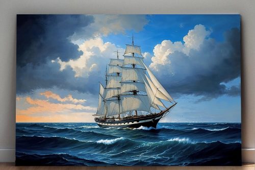Segelschiff auf hoher See , Digital Art, Druck auf Leinwand