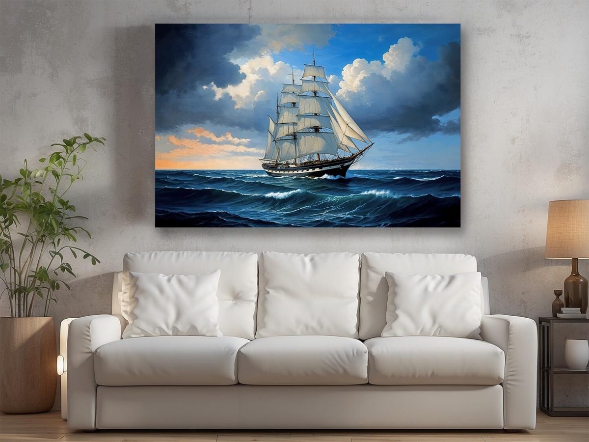Segelschiff auf hoher See , Digital Art, Druck auf Leinwand