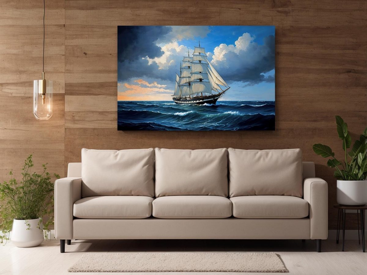 Segelschiff auf hoher See , Digital Art, Druck auf Leinwand