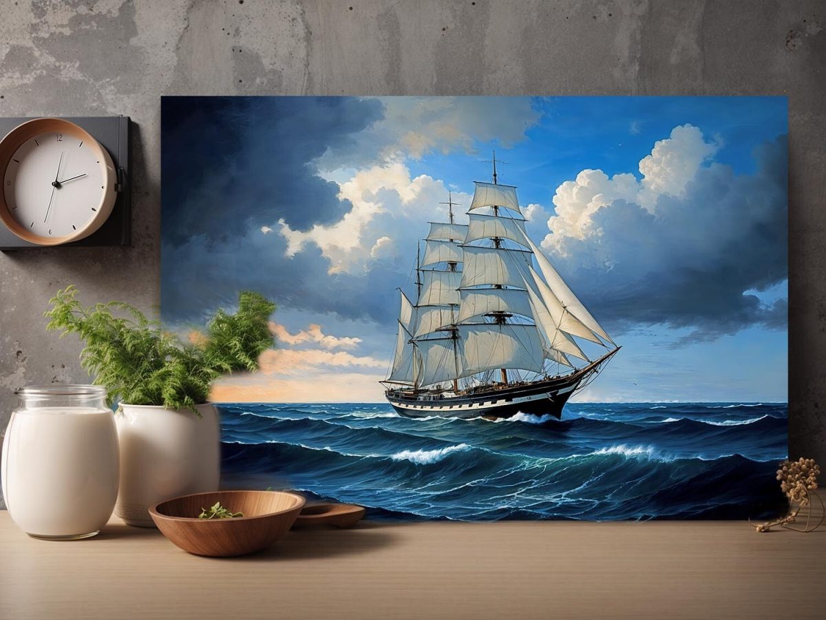 Segelschiff auf hoher See , Digital Art, Druck auf Leinwand