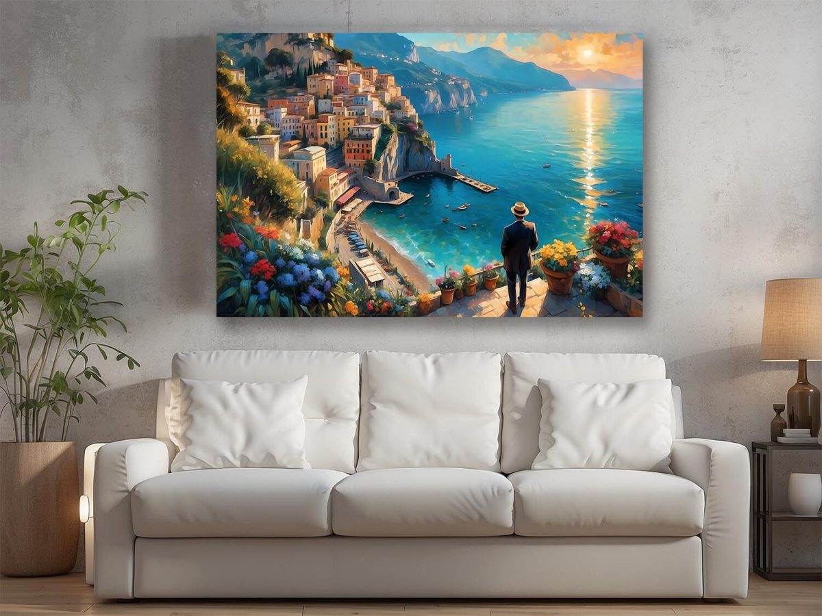 Blick auf Stadt am Mittelmeer–wie Ölgemälde, Digital Art, KI Art