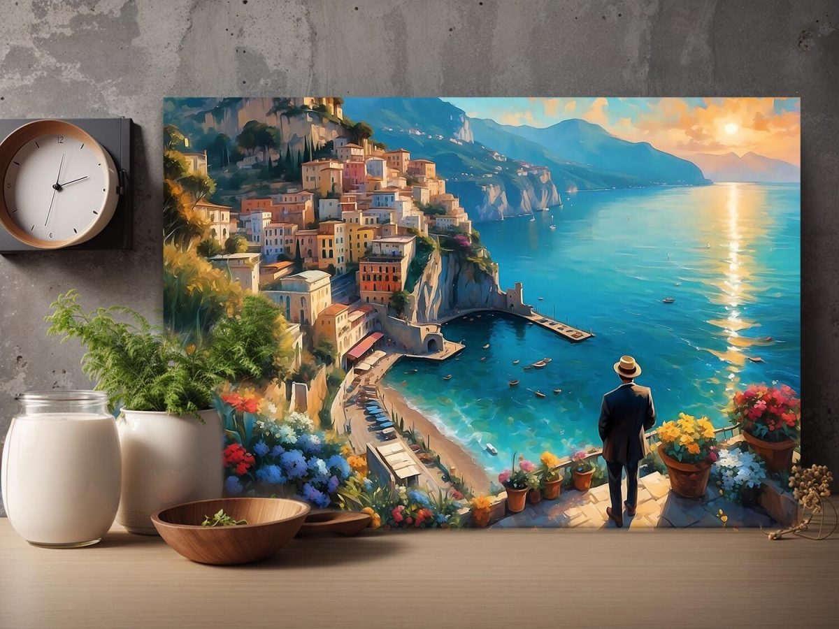 Blick auf Stadt am Mittelmeer–wie Ölgemälde, Digital Art, KI Art