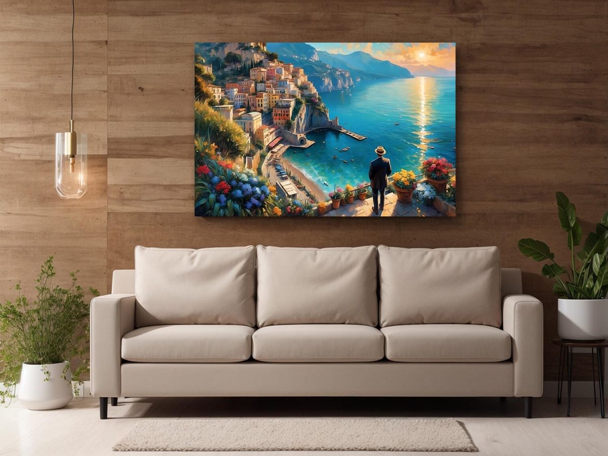 Blick auf Stadt am Mittelmeer–wie Ölgemälde, Digital Art, KI Art